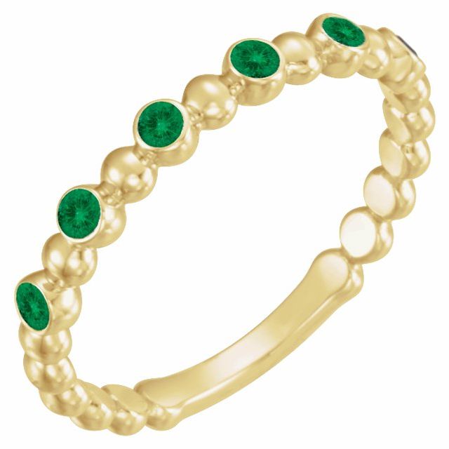 Ring med laboratoriedyrkede edelstener – 14 kt gult gull – Laboratoriedyrket smaragd – Rund 1,75 mm · 6 steiner