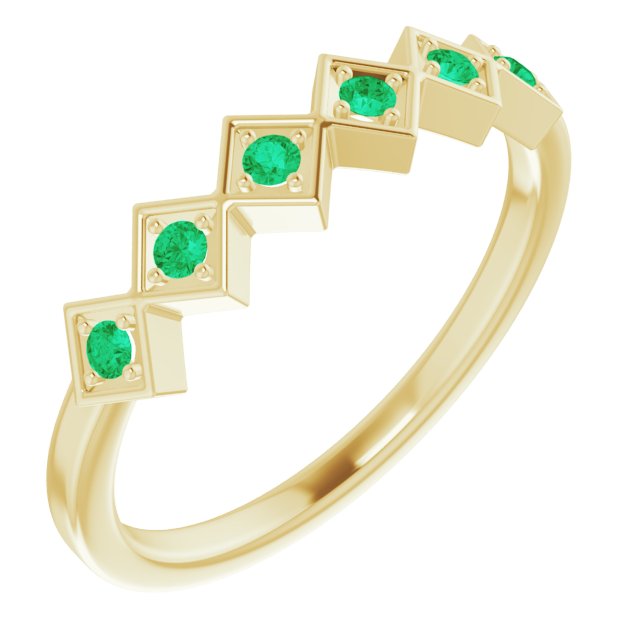 Ring med laboratoriedyrkede edelstener – 14 kt gult gull – Laboratoriedyrket smaragd – Rund 1,75 mm · 6 steiner