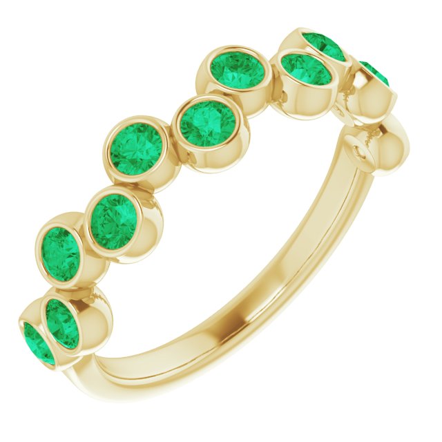 Ring med laboratoriedyrkede edelstener – 14 kt gult gull – Laboratoriedyrket smaragd – Rund 2,5 mm · 12 steiner