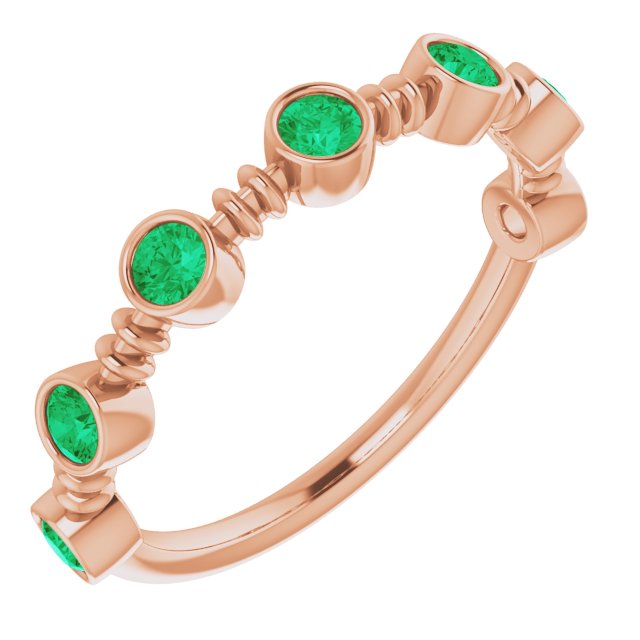Ring med laboratoriedyrkede edelstener – 14 kt roségull – Laboratoriedyrket smaragd – Rund 2,5 mm · 7 steiner