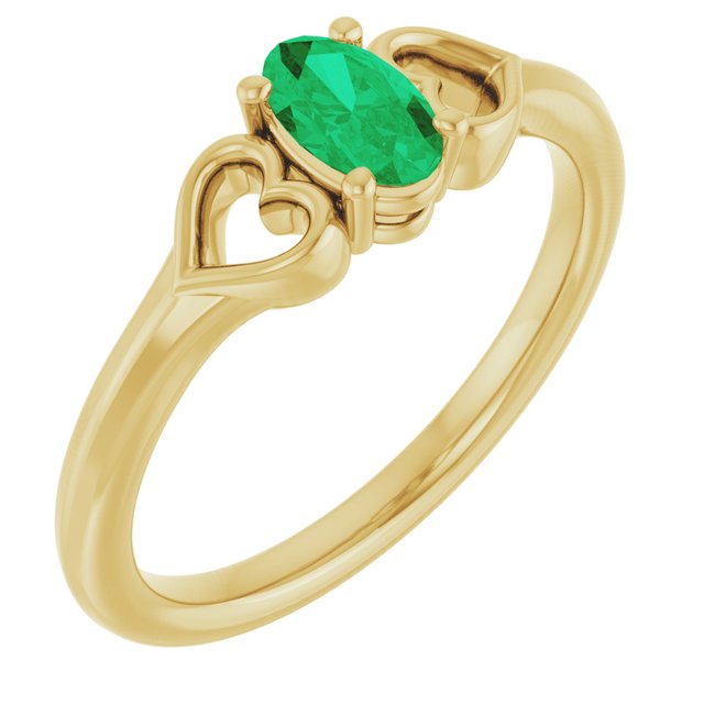 Ring med laboratoriedyrkede edelstener – 14 kt gult gull – Laboratoriedyrket smaragd – Oval 5 × 3 mm · 1 steiner
