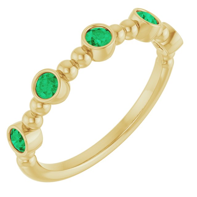 Ring med laboratoriedyrkede edelstener – 14 kt gult gull – Laboratoriedyrket smaragd – Rund 2,5 mm · 5 steiner