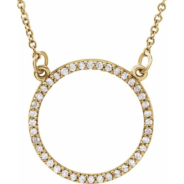 Halskjede i 14 kt gult gull med laboratoriedyrket diamant, 0,20 ct totalt, rund sten 1 mm, anheng 16,9 × 16,9 mm, 40,6 cm fra Smykke24