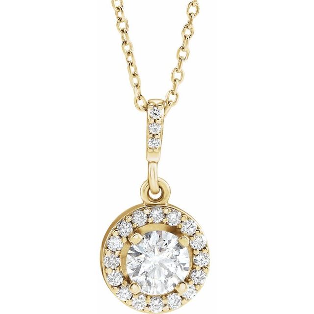 Halskjede i 14 kt gult gull med laboratoriedyrket diamant, 0,625 ct totalt, rund sten 4,8 mm, 45,7 cm fra Smykke24
