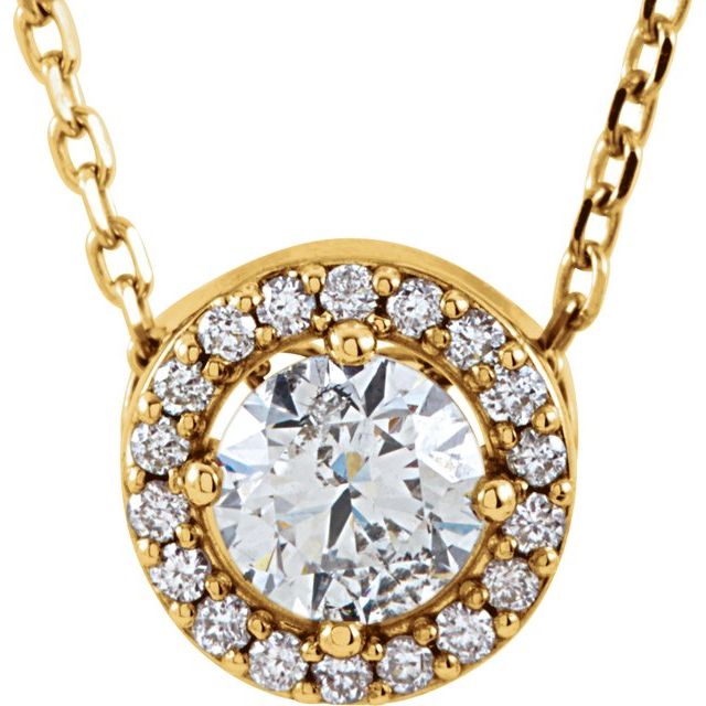Halskjede i 14 kt gult gull med laboratoriedyrket diamant, 0,25 ct totalt, rund sten 3,9 mm, 40,6 cm fra Smykke24