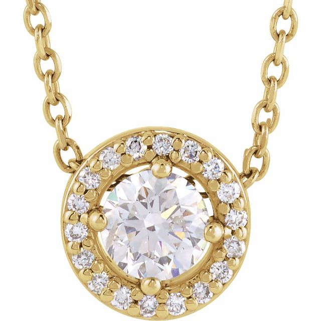 Halskjede i 14 kt gult gull med laboratoriedyrket diamant, 0,33 ct totalt, rund sten 4,2 mm, 40,6 cm fra Smykke24