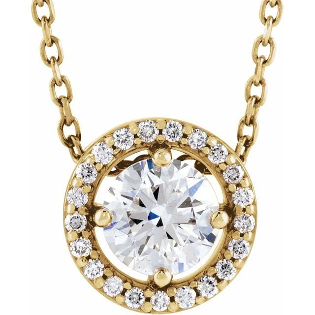 Halskjede i 14 kt gult gull med laboratoriedyrket diamant, 0,50 ct totalt, rund sten 4,8 mm, 40,6 cm fra Smykke24