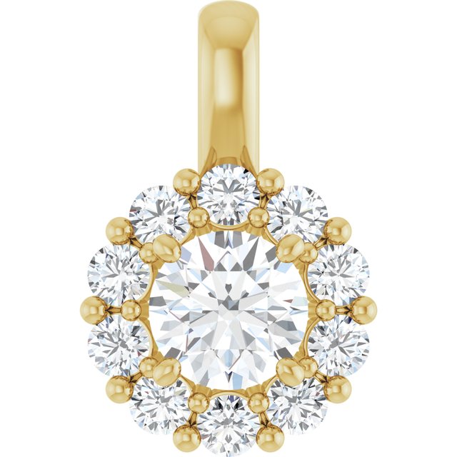 Haloanheng i 14 kt gult gull med laboratoriedyrket diamant, 0,75 ct totalt, rund sten 4,8 mm fra Smykke24