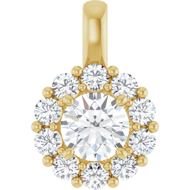 Haloanheng i 14 kt gult gull med laboratoriedyrket diamant, 1,00 ct totalt, rund sten 5,5 mm fra Smykke24