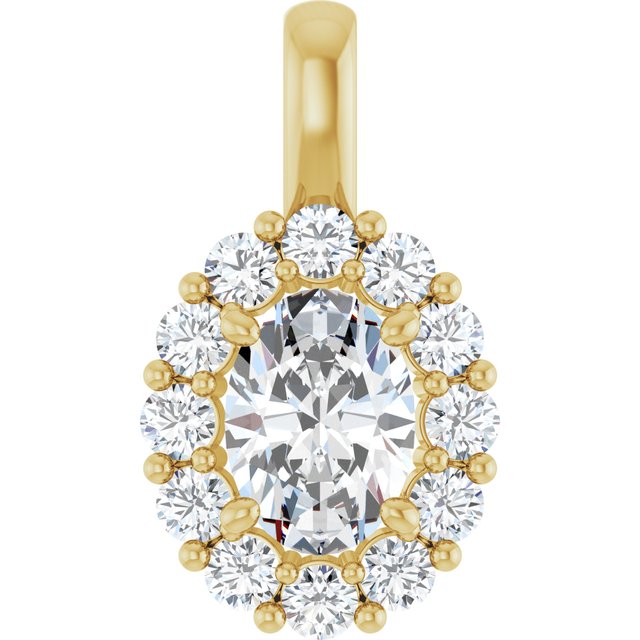 Haloanheng i 14 kt gult gull med laboratoriedyrket diamant, 1,125 ct totalt, oval sten 7 × 5 mm fra Smykke24