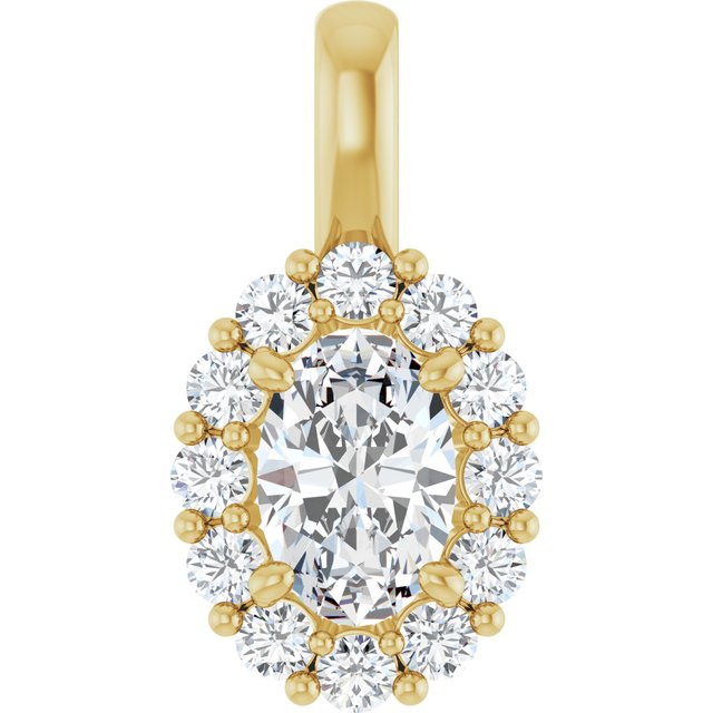 Haloanheng i 14 kt gult gull med laboratoriedyrket diamant, 0,75 ct totalt, oval sten 6 × 4 mm fra Smykke24
