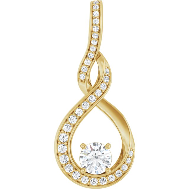 Edelstensanheng i 14 kt gult gull med laboratoriedyrket diamant, 0,375 ct totalt, rund sten 4,1 mm fra Smykke24