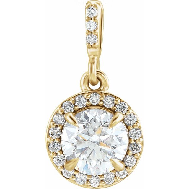 Haloanheng i 14 kt gult gull med laboratoriedyrket diamant, 0,875 ct totalt, rund sten 6 mm fra Smykke24