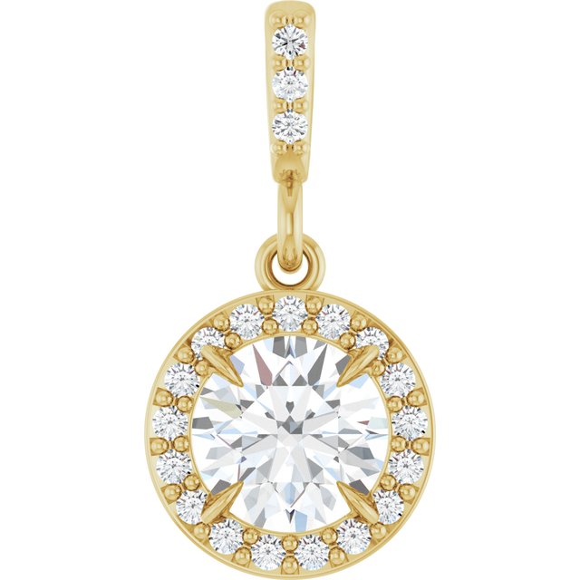 Haloanheng i 14 kt gult gull med laboratoriedyrket diamant, 0,625 ct totalt, rund sten 5,5 mm fra Smykke24