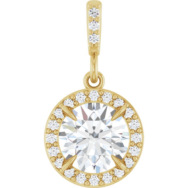 Haloanheng i 14 kt gult gull med laboratoriedyrket diamant, 1,125 ct totalt, rund sten 6,5 mm fra Smykke24