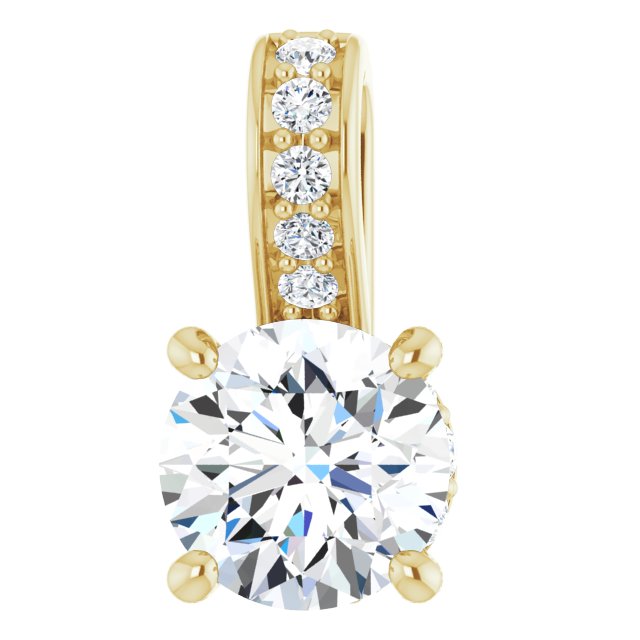 Edelstensanheng i 14 kt gult gull med laboratoriedyrket diamant, 0,50 ct totalt, rund sten 4,8 mm fra Smykke24