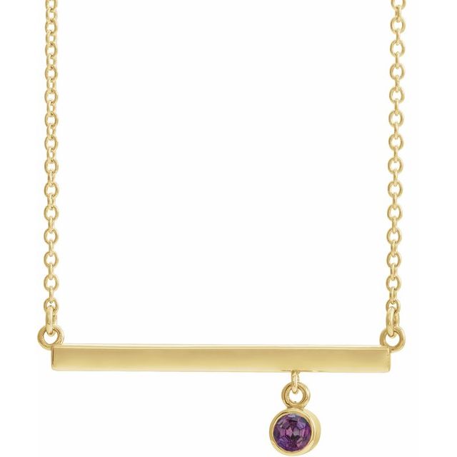 Halskjede i 14 kt gult gull med labfremstilt aleksandritt, rund sten 3 mm, 40,6 cm fra Smykke24