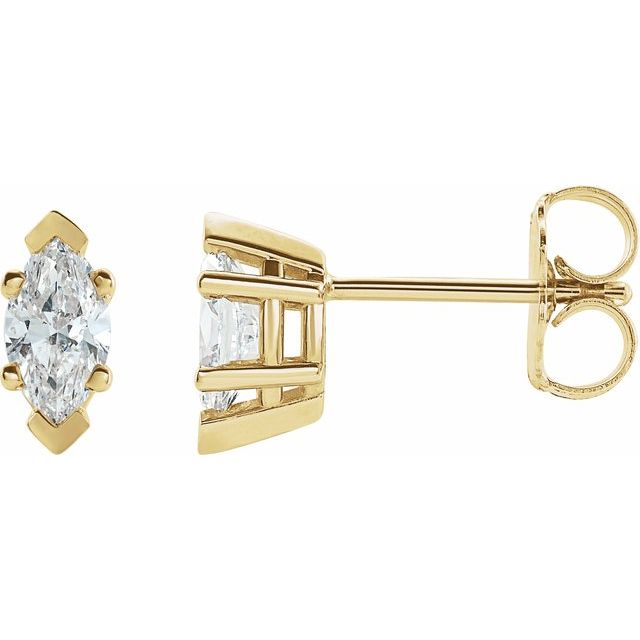 Øredobber i 14 kt gult gull med laboratoriedyrket diamant, 0,50 ct totalt, navetteformet sten 6 × 3 mm (par) fra Smykke24