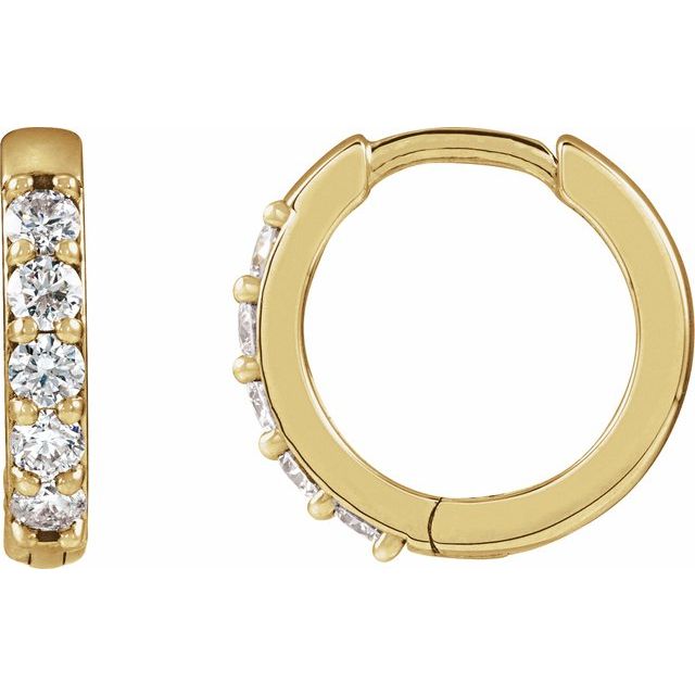 Creoler i 14 kt gult gull med laboratoriedyrket diamant, 0,25 ct totalt, rund sten 2 mm, lengde 12,5 mm, tykkelse 2,3 mm (par) fra Smykke24