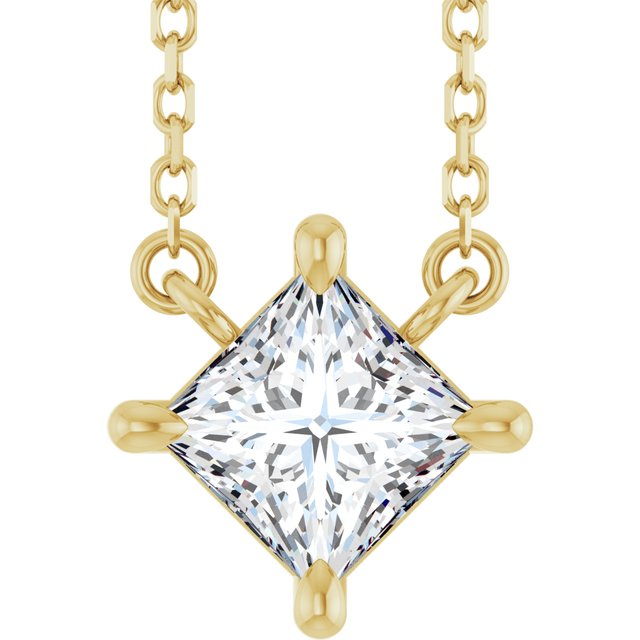 Halskjede i 14 kt gult gull med laboratoriedyrket diamant, 0,75 ct totalt, firkantet sten 5 × 5 mm, 40,6 cm fra Smykke24