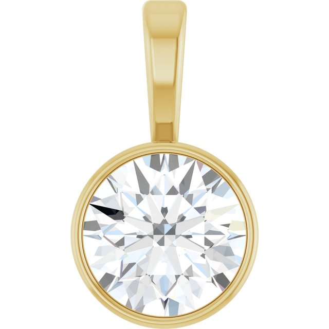 Solitæranheng i 14 kt gult gull med laboratoriedyrket diamant, 1,00 ct totalt, rund sten 6,5 mm fra Smykke24