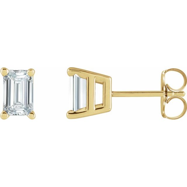 Øredobber i 14 kt gult gull med laboratoriedyrket diamant og smaragd, 0,625 ct totalt, smaragdslipt sten 5 × 3 mm (par) fra Smykke24