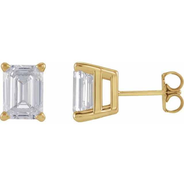 Øredobber i 14 kt gult gull med laboratoriedyrket diamant og smaragd, 3,50 ct totalt, smaragdslipt sten 8 × 6 mm (par) fra Smykke24