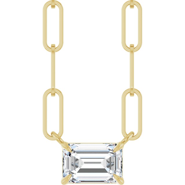 Halskjede i 14 kt gult gull med laboratoriedyrket diamant og smaragd, 0,625 ct totalt, smaragdslipt sten 6 × 4 mm, 40,6 cm fra Smykke24
