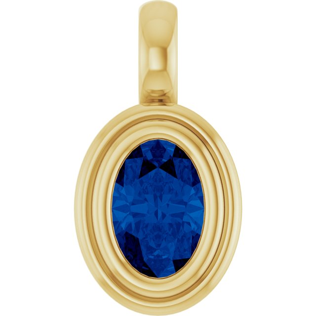 Edelstensanheng i 14 kt gult gull med labfremstilt blå safir, oval sten 6 × 4 mm fra Smykke24