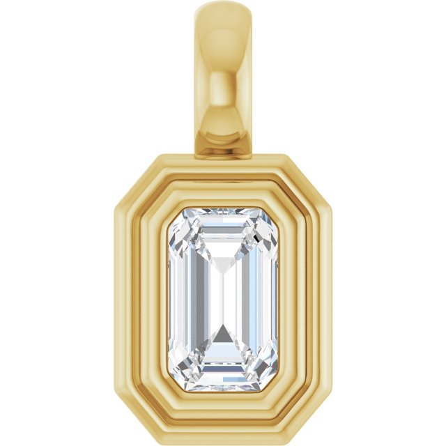 Edelstensanheng i 14 kt gult gull med laboratoriedyrket diamant og smaragd, 0,33 ct totalt, smaragdslipt sten 5 × 3 mm fra Smykke24