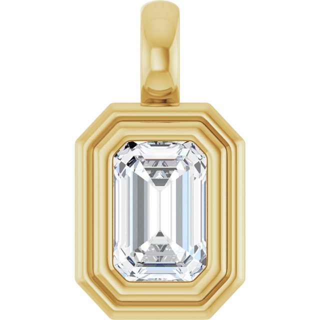Edelstensanheng i 14 kt gult gull med laboratoriedyrket diamant og smaragd, 0,625 ct totalt, smaragdslipt sten 6 × 4 mm fra Smykke24