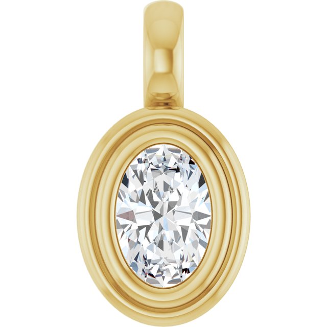 Edelstensanheng i 14 kt gult gull med laboratoriedyrket diamant, 0,375 ct totalt, oval sten 6 × 4 mm fra Smykke24