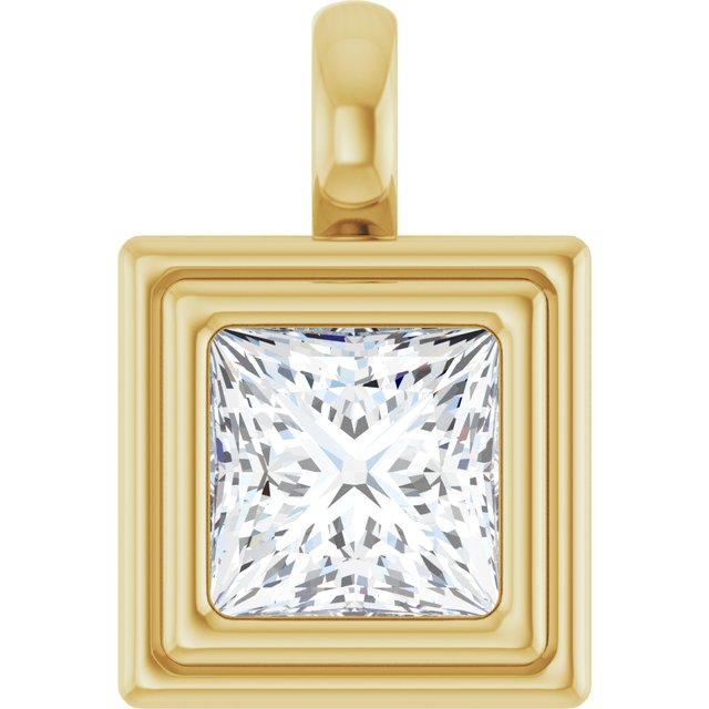 Edelstensanheng i 14 kt gult gull med laboratoriedyrket diamant, 1,50 ct totalt, firkantet sten 6,5 × 6,5 mm fra Smykke24