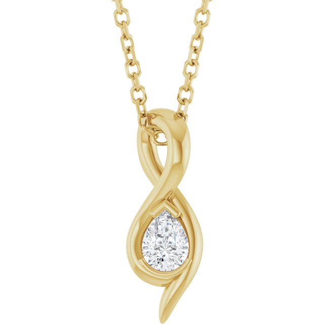 Halskjede i 14 kt gult gull med laboratoriedyrket diamant, 0,17 ct totalt, dråpeformet sten 4 × 3 mm, 45,7 cm fra Smykke24
