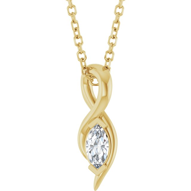 Halskjede i 14 kt gult gull med laboratoriedyrket diamant, 0,125 ct totalt, navetteformet sten 5 × 2,5 mm, 45,7 cm fra Smykke24