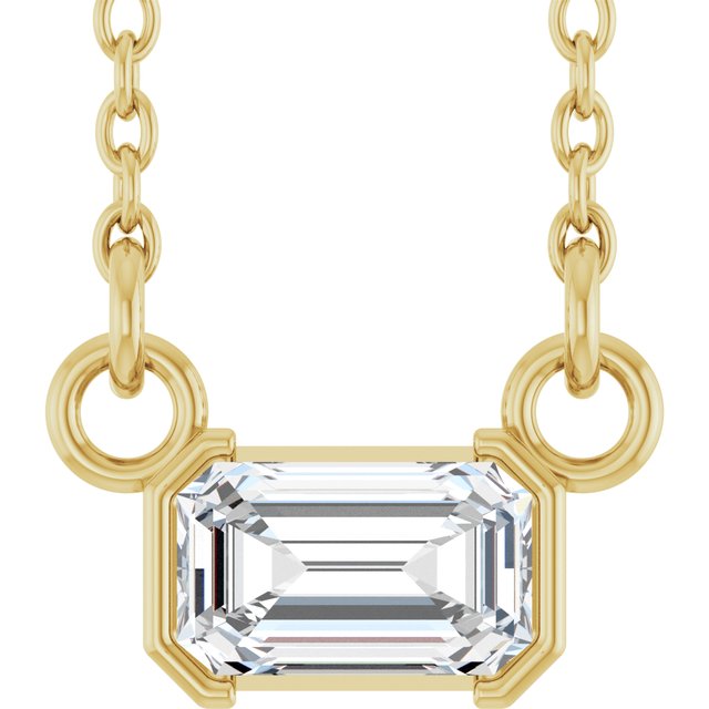 Halskjede i 14 kt gult gull med laboratoriedyrket diamant og smaragd, 0,33 ct totalt, smaragdslipt sten 5 × 3 mm, 40,6 cm fra Smykke24