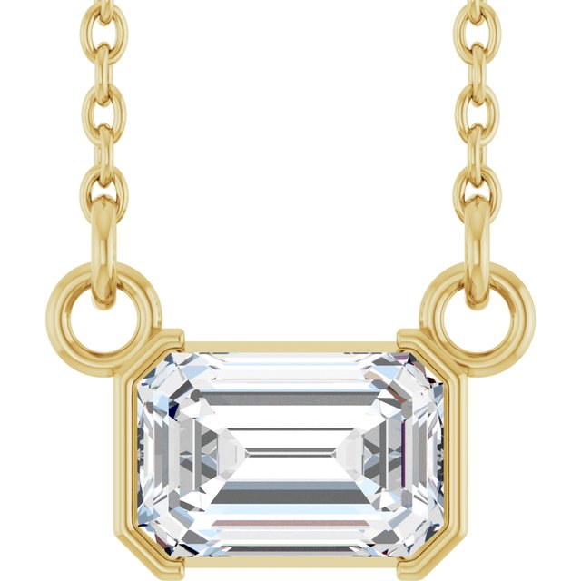 Halskjede i 14 kt gult gull med laboratoriedyrket diamant og smaragd, 0,625 ct totalt, smaragdslipt sten 6 × 4 mm, 40,6 cm fra Smykke24