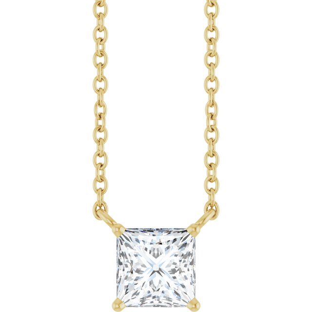 Halskjede i 14 kt gult gull med laboratoriedyrket diamant, 0,75 ct totalt, firkantet sten 5 × 5 mm, 45,7 cm fra Smykke24