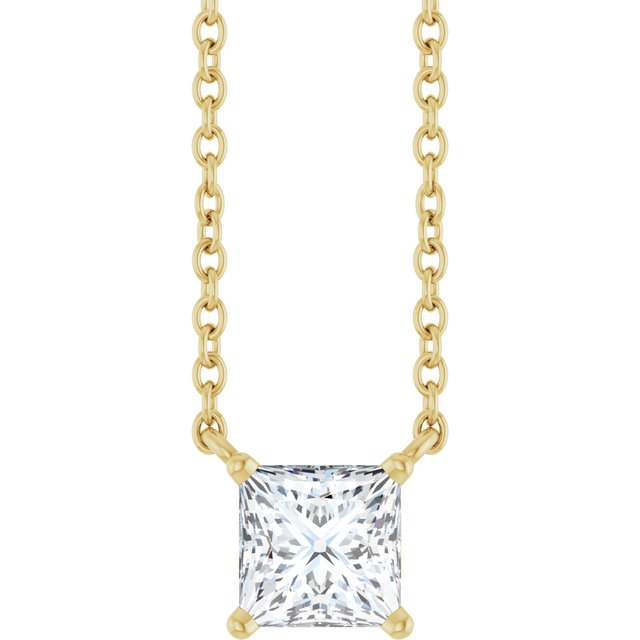 Halskjede i 14 kt gult gull med laboratoriedyrket diamant, 0,50 ct totalt, firkantet sten 4,5 × 4,5 mm, 45,7 cm fra Smykke24