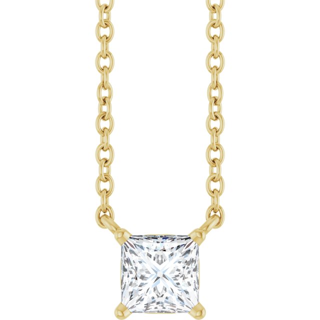Halskjede i 14 kt gult gull med laboratoriedyrket diamant, 0,375 ct totalt, firkantet sten 4 × 4 mm, 45,7 cm fra Smykke24