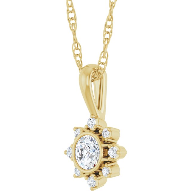 Halskjede i 14 kt gult gull med laboratoriedyrket diamant, 0,20 ct totalt, rund sten 3,6 mm, 45,7 cm fra Smykke24