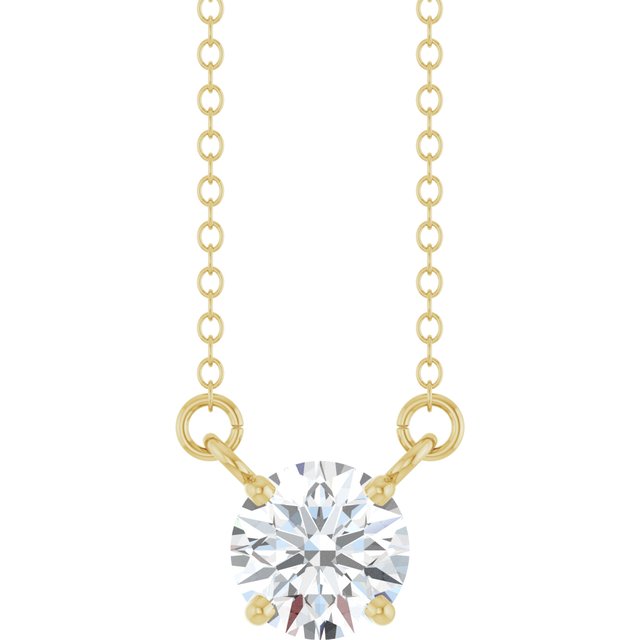 Halskjede i 14 kt gult gull med laboratoriedyrket diamant, 0,625 ct totalt, rund sten 5,5 mm, 45,7 cm fra Smykke24