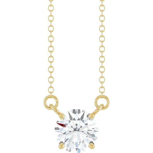 Halskjede i 14 kt gult gull med laboratoriedyrket diamant, 0,75 ct totalt, rund sten 6,5 mm, 45,7 cm fra Smykke24