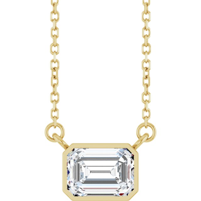 Halskjede i 14 kt gult gull med laboratoriedyrket diamant og smaragd, 1,125 ct totalt, smaragdslipt sten 7 × 5 mm, 45,7 cm fra Smykke24