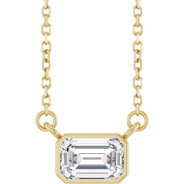 Halskjede i 14 kt gult gull med laboratoriedyrket diamant og smaragd, 0,50 ct totalt, smaragdslipt sten 6 × 4 mm, 45,7 cm fra Smykke24