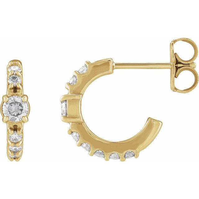 Creoler i 14 kt gult gull med laboratoriedyrket diamant, 0,375 ct totalt, rund sten 3 mm, lengde 12 mm, tykkelse 3,4 mm (par) fra Smykke24