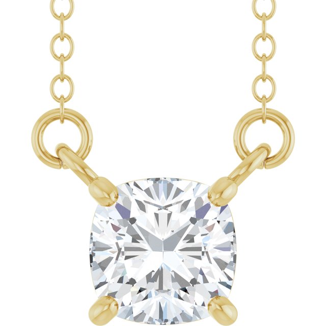 Halskjede i 14 kt gult gull med laboratoriedyrket diamant, 0,75 ct totalt, puteslipt sten 5 × 5 mm, 45,7 cm fra Smykke24