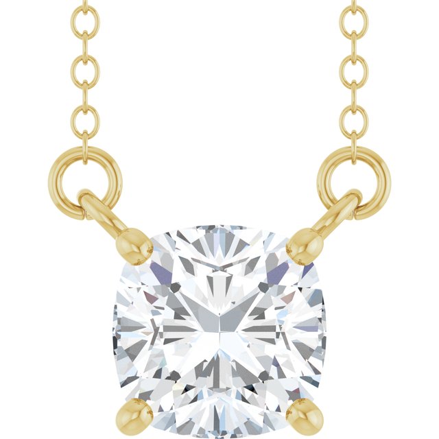 Halskjede i 14 kt gult gull med laboratoriedyrket diamant, 1,00 ct totalt, puteslipt sten 6 × 6 mm, 45,7 cm fra Smykke24