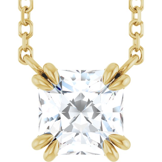 Halskjede i 14 kt gult gull med laboratoriedyrket diamant, 1,00 ct totalt, asscherslipt sten 5,5 × 5,5 mm, 45,7 cm fra Smykke24