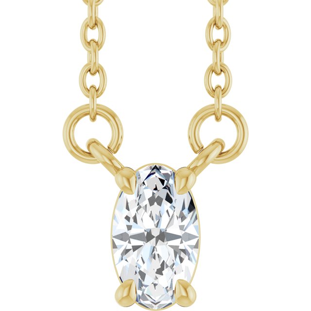 Halskjede i 14 kt gult gull med laboratoriedyrket diamant, 0,20 ct totalt, oval sten 5 × 3 mm, 45,7 cm fra Smykke24